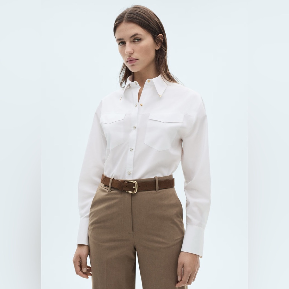 NWT Mango White Button Down Metal Detail Shirt